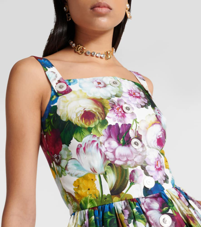 Shop Dolce & Gabbana Floral Cotton Midi Dress In Multicoloured