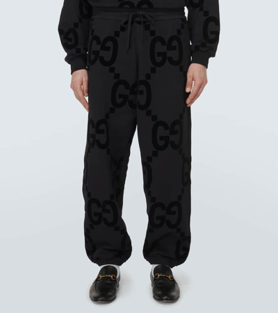 Shop Gucci Jumbo Gg Cotton Jersey Sweatpants In Black
