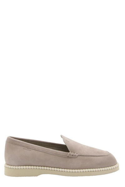 Shop Hogan Round Toe Loafers In Grey