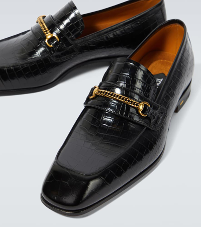 Shop Tom Ford Bailey Croc-effect Leather Loafers In Black