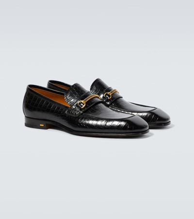 Shop Tom Ford Bailey Croc-effect Leather Loafers In Black