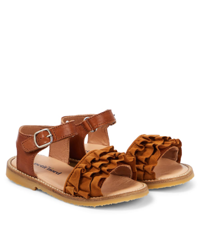 Petit Nord Ruffles Leather Sandals In Brown