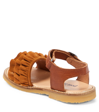 Petit Nord Ruffles Leather Sandals In Brown