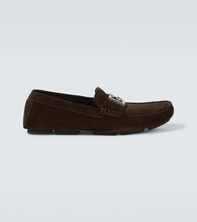 Shop Dolce & Gabbana Suede Loafers In Brown