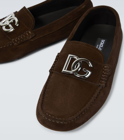 Dolce & Gabbana Suede Dg Driving Shoes In Brown
