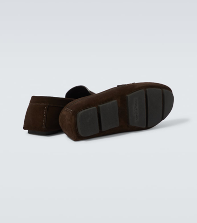 Dolce & Gabbana Suede Dg Driving Shoes In Brown