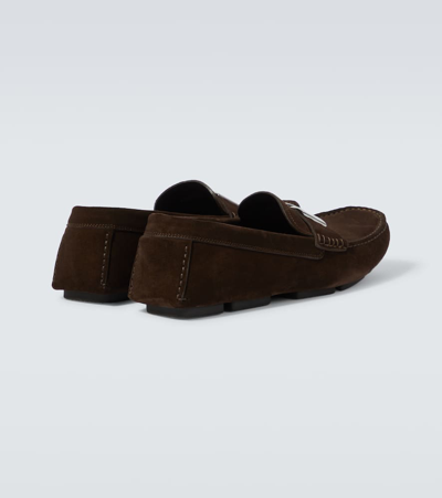 Dolce & Gabbana Suede Dg Driving Shoes In Brown