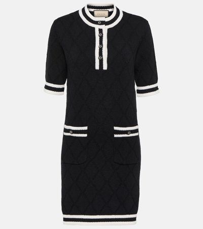 Shop Gucci Striped Wool Piqué Minidress In Black