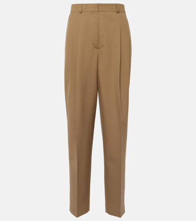 Shop Totême Pleated Straight Pants In Beige