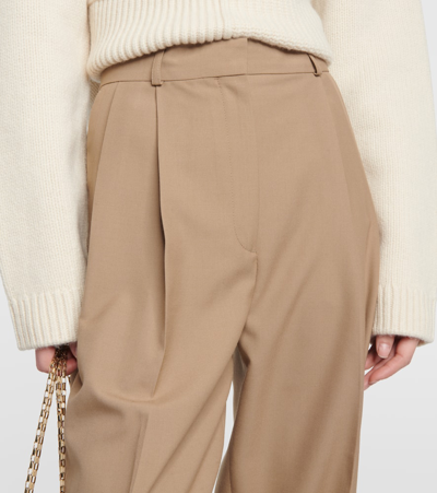 Shop Totême Pleated Straight Pants In Beige