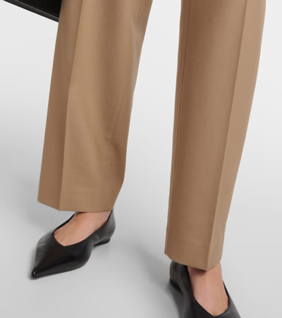 Shop Totême Pleated Straight Pants In Beige