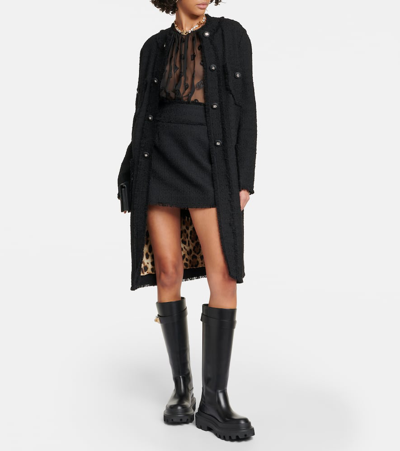 Dolce & Gabbana Wool-blend Tweed Miniskirt In Black