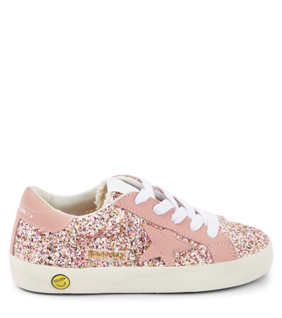 Shop Golden Goose Super-star Glitter And Leather Sneakers In Pink