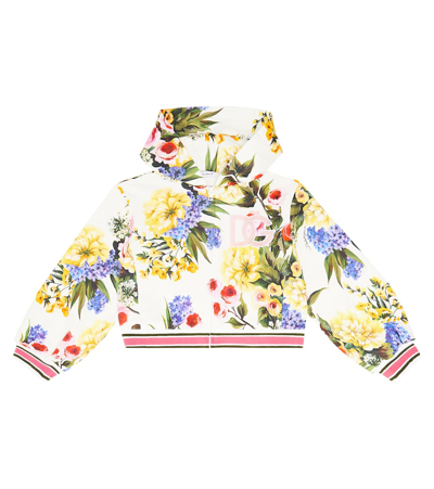 Dolce & Gabbana Dg Floral Cotton Jersey Hoodie In White