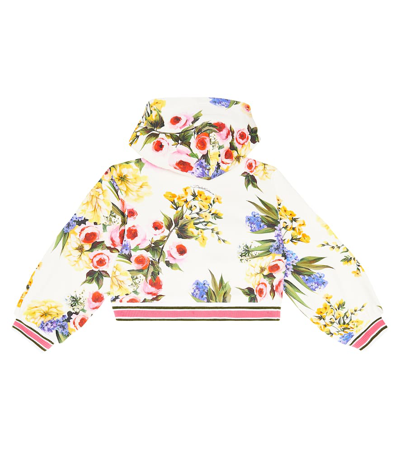 Shop Dolce & Gabbana Dg Floral Cotton Jersey Hoodie In White