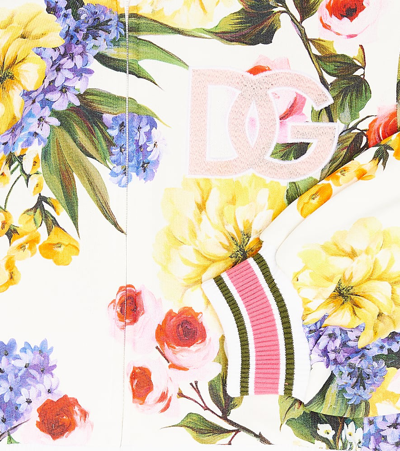 Dolce & Gabbana Dg Floral Cotton Jersey Hoodie In White