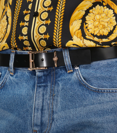 Shop Versace Column Leather Belt In Black