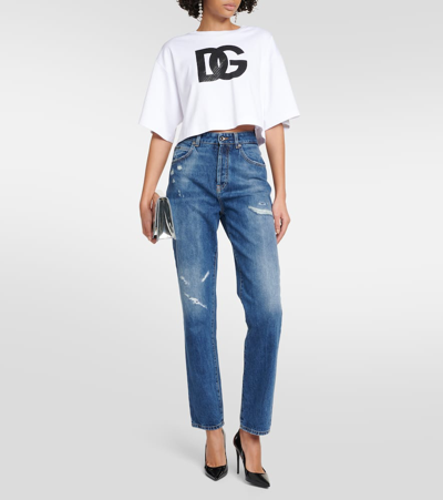 Shop Dolce & Gabbana Distressed High-rise Straight Jeans In Blue