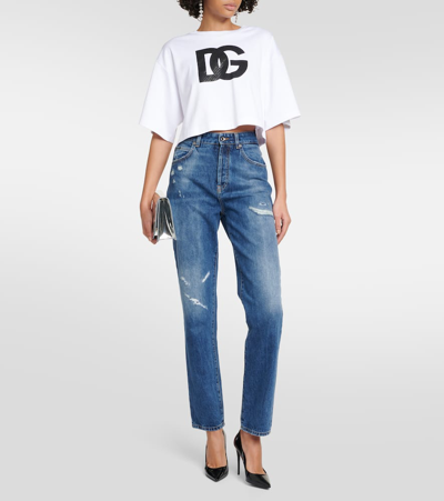 Dolce & Gabbana Distressed High-rise Straight Jeans In Blue