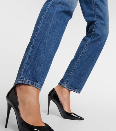 Dolce & Gabbana Distressed High-rise Straight Jeans In Blue