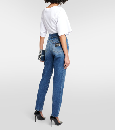 Shop Dolce & Gabbana Distressed High-rise Straight Jeans In Blue