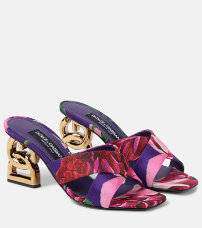 Shop Dolce & Gabbana Floral Jacquard Mules In Multicoloured