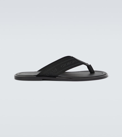 Shop Giorgio Armani Leather-trimmed Sandals In Black