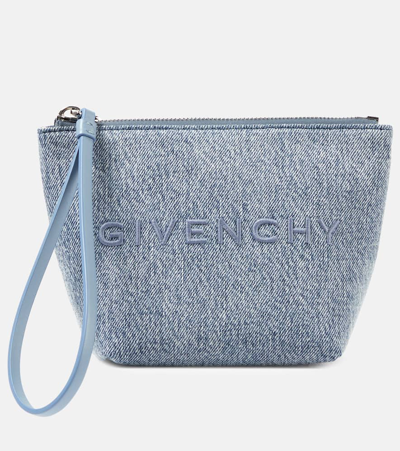 Shop Givenchy Mini Logo Denim Pouch In Blue