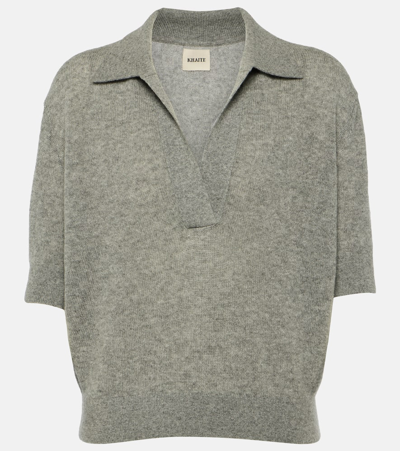 Shop Khaite Shrunken Jo Cashmere-blend Polo Sweater In Grey