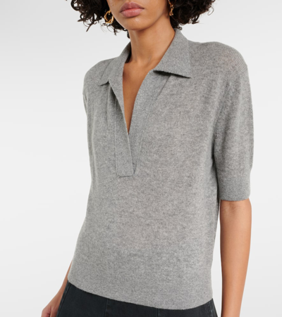 Shop Khaite Shrunken Jo Cashmere-blend Polo Sweater In Grey