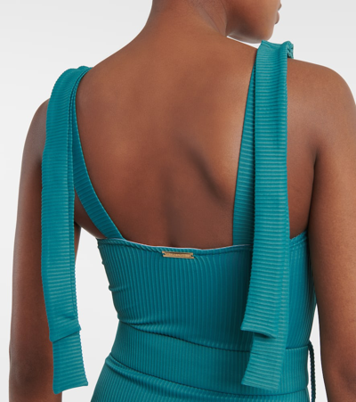 Shop Alexandra Miro Audrey Bow-detail Belted Swimsuit In Blue