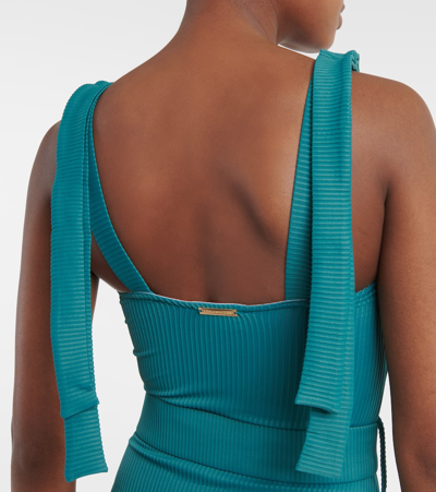 Alexandra Miro Audrey Bow-detail Belted Swimsuit In Blue