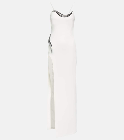 Shop David Koma Embellished Crêpe Jersey Gown In White