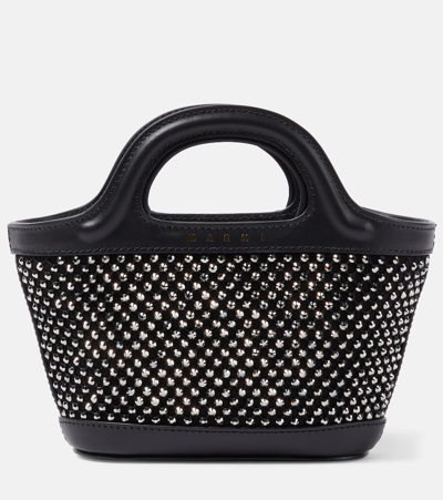 Shop Marni Tropicalia Micro Embellished Tote Bag In Black