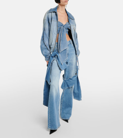 Blumarine Denim Sleeveless Crop Top W/bow In Blau