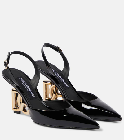 Shop Dolce & Gabbana Lollo Patent Leather Slingback Pumps In Black