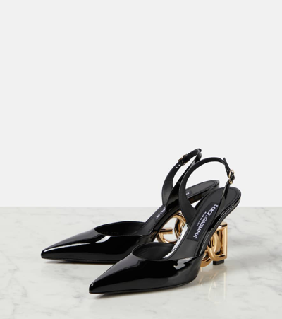 Shop Dolce & Gabbana Lollo Patent Leather Slingback Pumps In Black