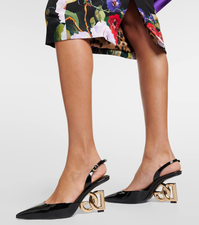 Shop Dolce & Gabbana Lollo Patent Leather Slingback Pumps In Black