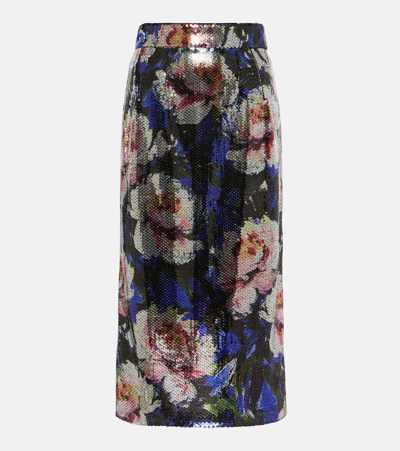 Shop Dolce & Gabbana Sequined Floral Midi Skirt In Multicoloured