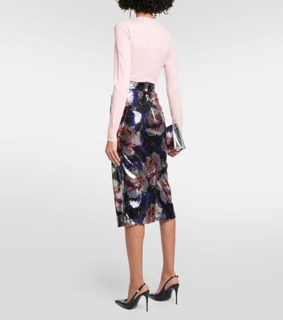 Shop Dolce & Gabbana Sequined Floral Midi Skirt In Multicoloured
