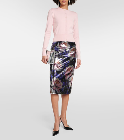 Shop Dolce & Gabbana Sequined Floral Midi Skirt In Multicoloured