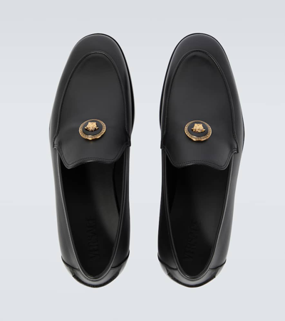 Shop Versace Medusa Leather Loafers In Black