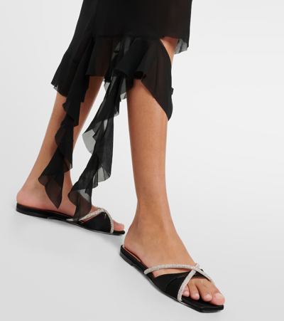 D’accori Lust Embellished Satin Slides In Black