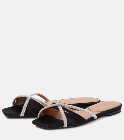 D’accori Lust Embellished Satin Slides In Black