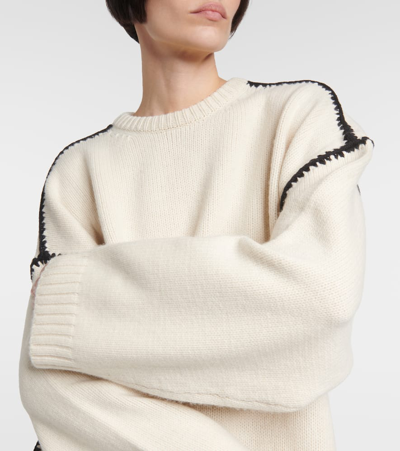 Shop Totême Embroidered Wool And Cashmere Sweater In White