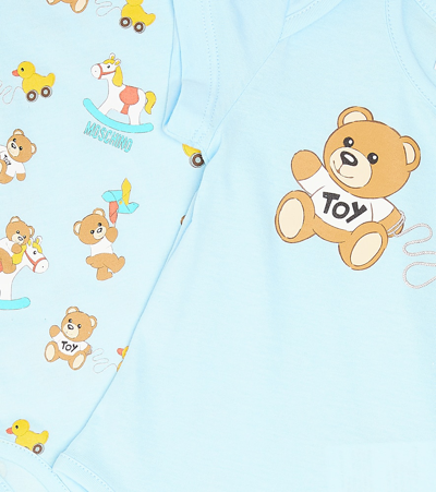 Moschino Baby Set Of 2 Printed Cotton Bodysuits In Blue