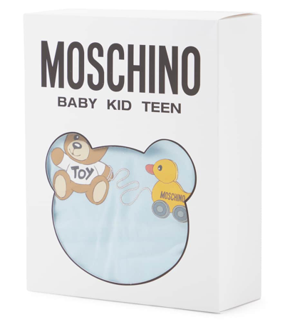 Shop Moschino Baby Set Of 2 Printed Cotton Bodysuits In Blue