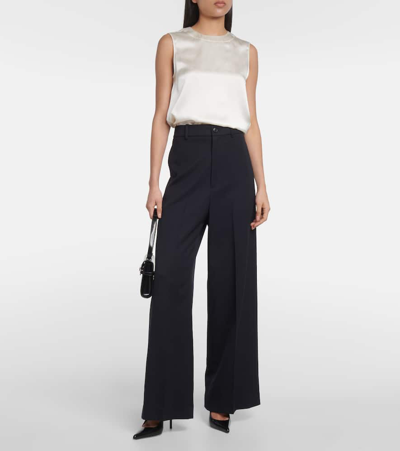 Shop Nili Lotan Johan Virgin Wool Wide-leg Pants In Blue