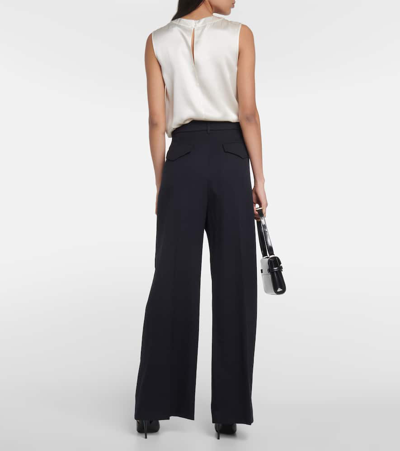 Shop Nili Lotan Johan Virgin Wool Wide-leg Pants In Blue