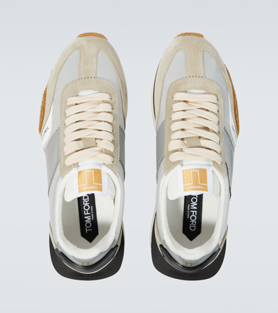 Shop Tom Ford James Suede-trimmed Sneakers In Silver